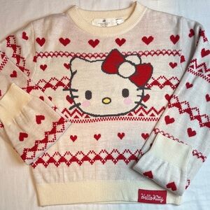 H&M Hello Kitty Valentine Holiday Red Heart Fair Isle Knit Sweater-   Size 12/14